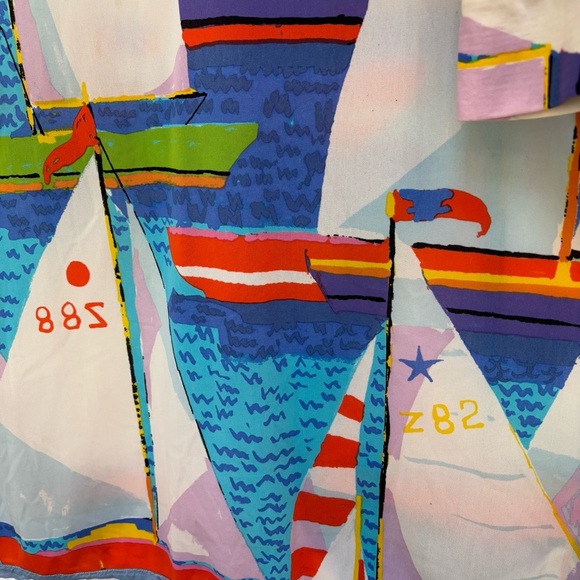 Rare Vintage 70's Ken Scott Hand Printed Sailboat Print MIdi Dress Retro White M - Picture 13 of 15